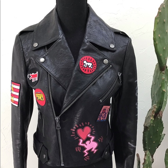 ALICE & OLIVIA x KEITH HARING CODY LEATHER JACKET SMALL RETAIL $1200 - Picture 3 of 12